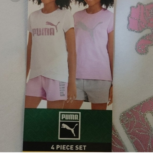 PUMA Youth 4-piece Set, White shirts shorts white pink grey - Picture 2 of 4
